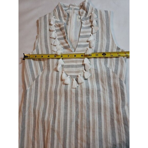 Striped Sleeveless Linen Blend Dress With Tassel Details By Eliza J Size 0 - Picture 12 of 16